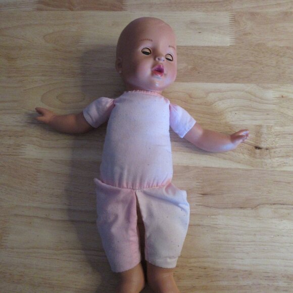 Brass Key Baby Doll Open Close Eyes Pink Cloth Body 14" - Picture 5 of 5
